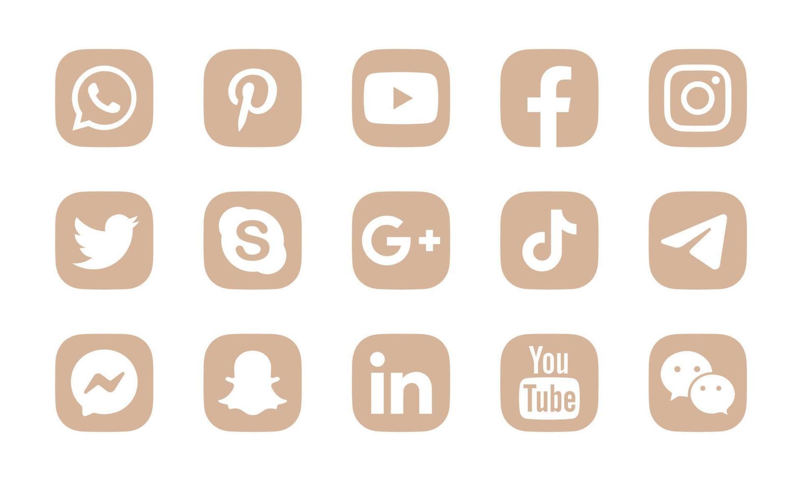 Set of popular social media logo. Facebook, Instagram, Twitter, Linkedin, Youtube, Snapchat, Whatsapp vector