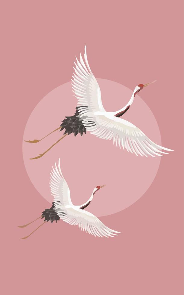 Storks flying on pink background vector