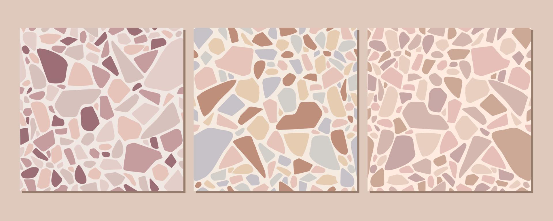 Pavimento clásico italiano textura terrazo compuesto por piedra natural, granito, cuarzo, mármol, cristal y hormigón. conjunto de terrazo vectorial veneziano patrón sin costuras. vector