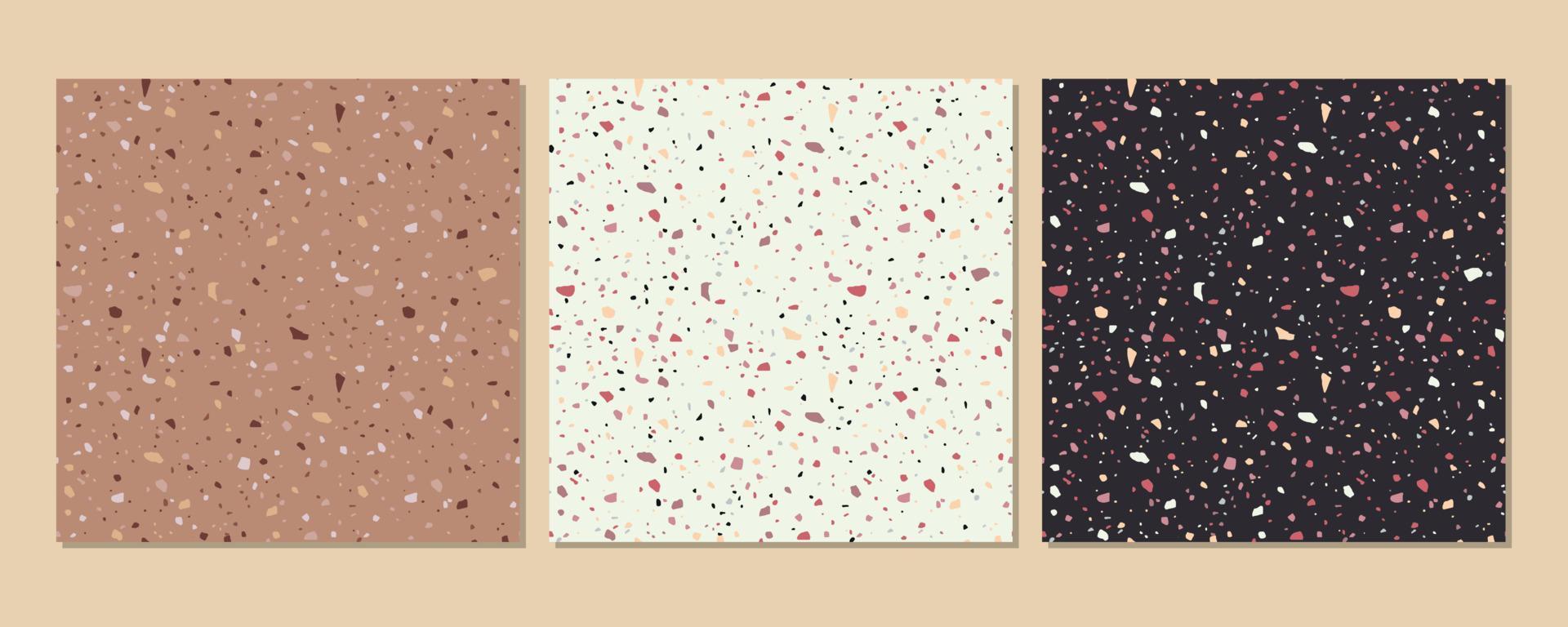 Terrazzo texture classic italian floor composed of natural stone, granite, quartz, marble, glass and concrete. Vector terrazzo set veneziano seamless pattern.