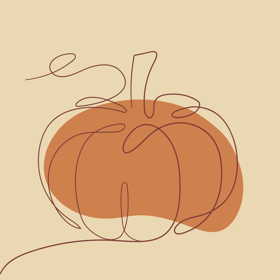 Simple modern pumpkin emblem in pastel colors. Line art Vector illustration.