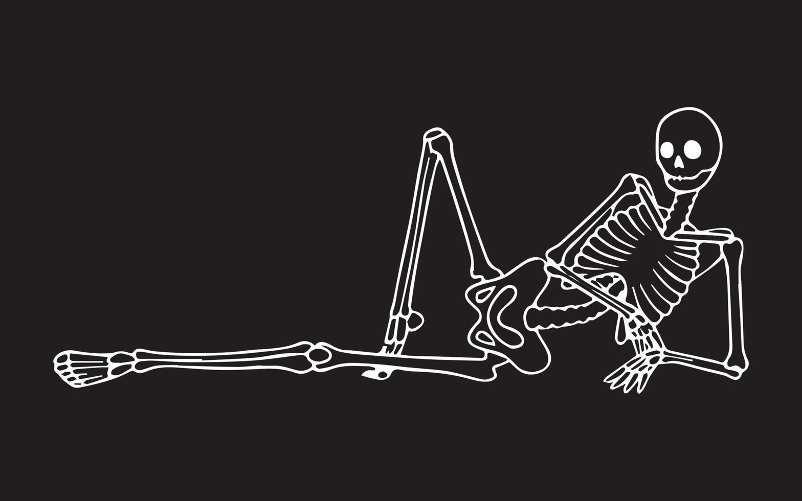 A lone skeleton lies in a waiting position. Vector illustration.