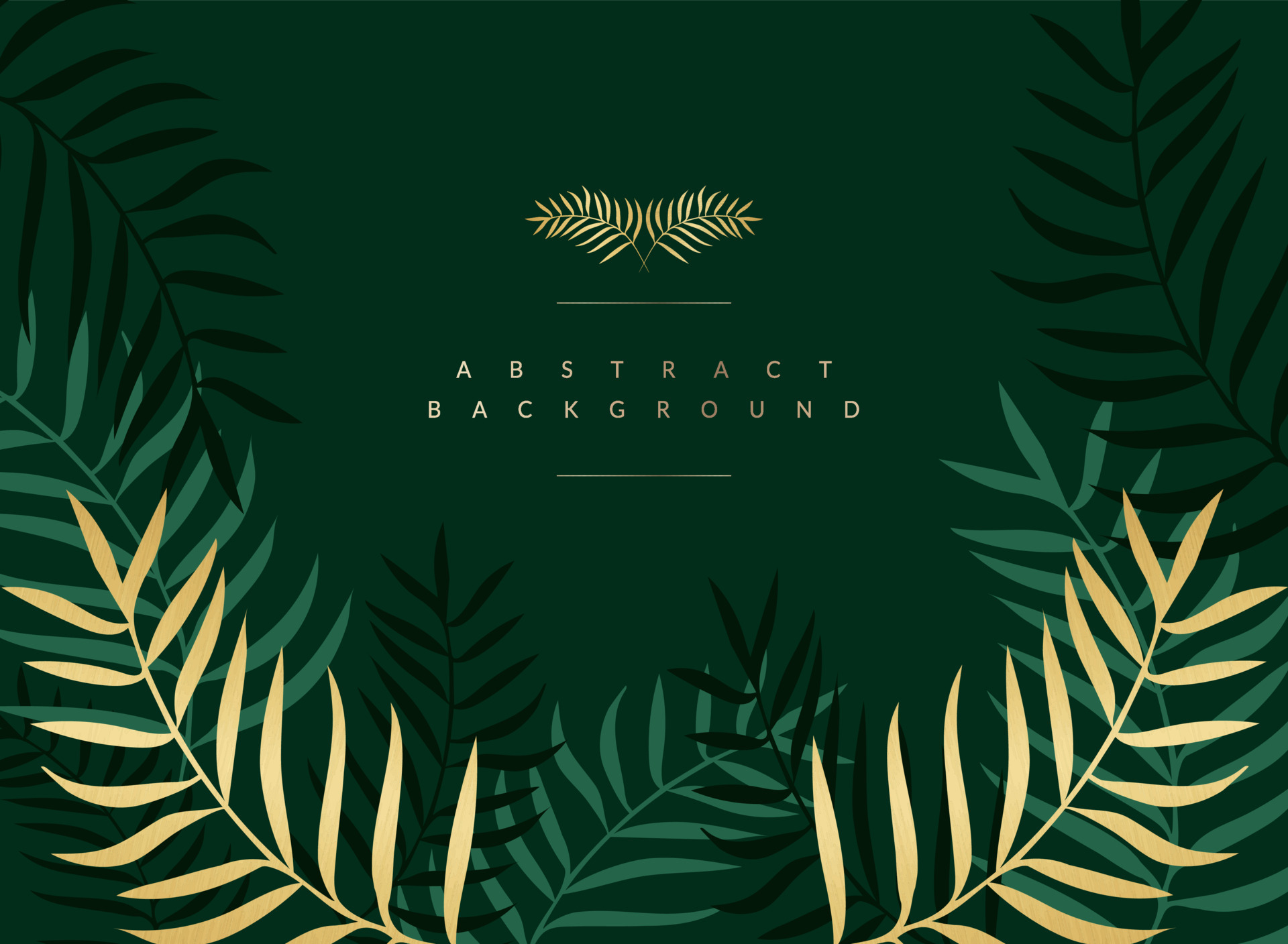 Floral frame with colorful exotic Green and gold branches palm trees on