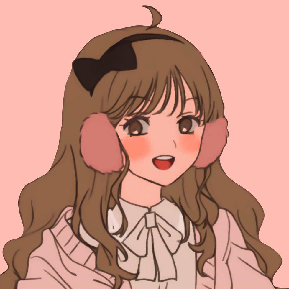 Cute anime girl with pink headphones and a bow on her head vector