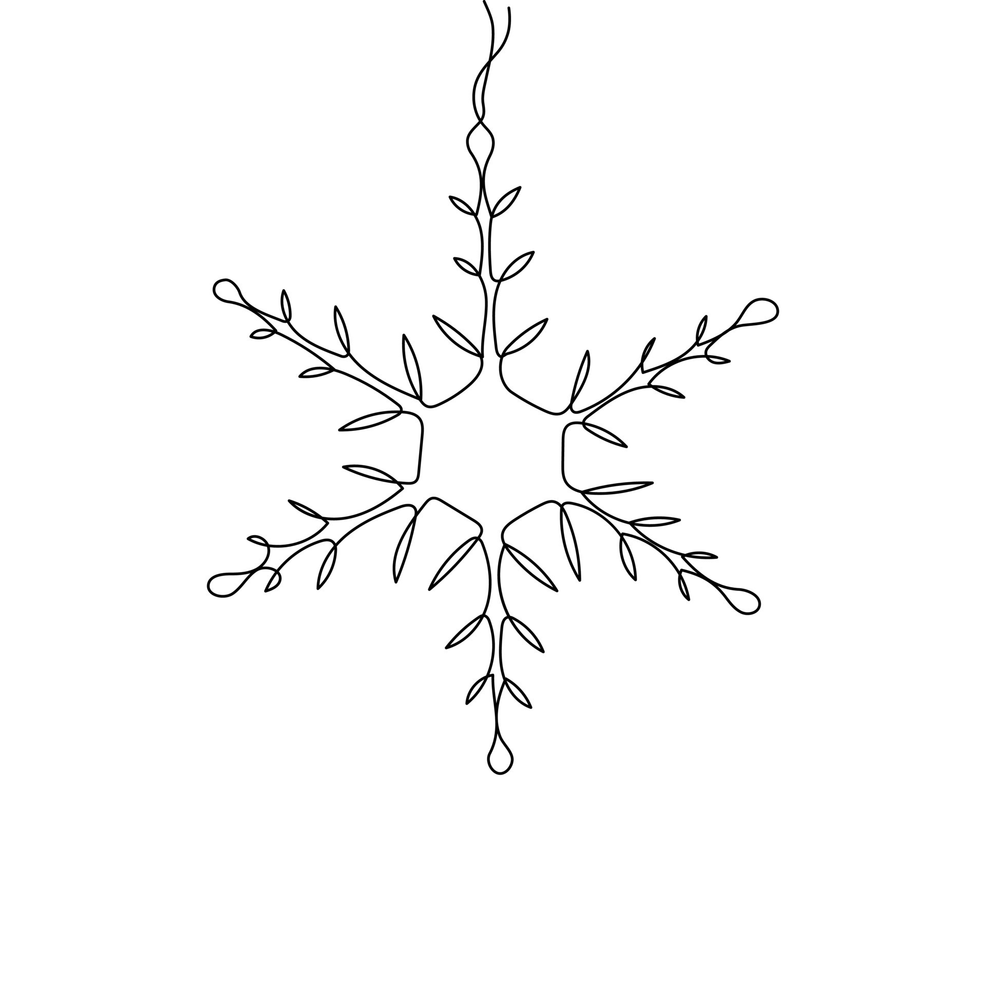 Continuous one-line drawing of a snowflake. New Years celebration ...