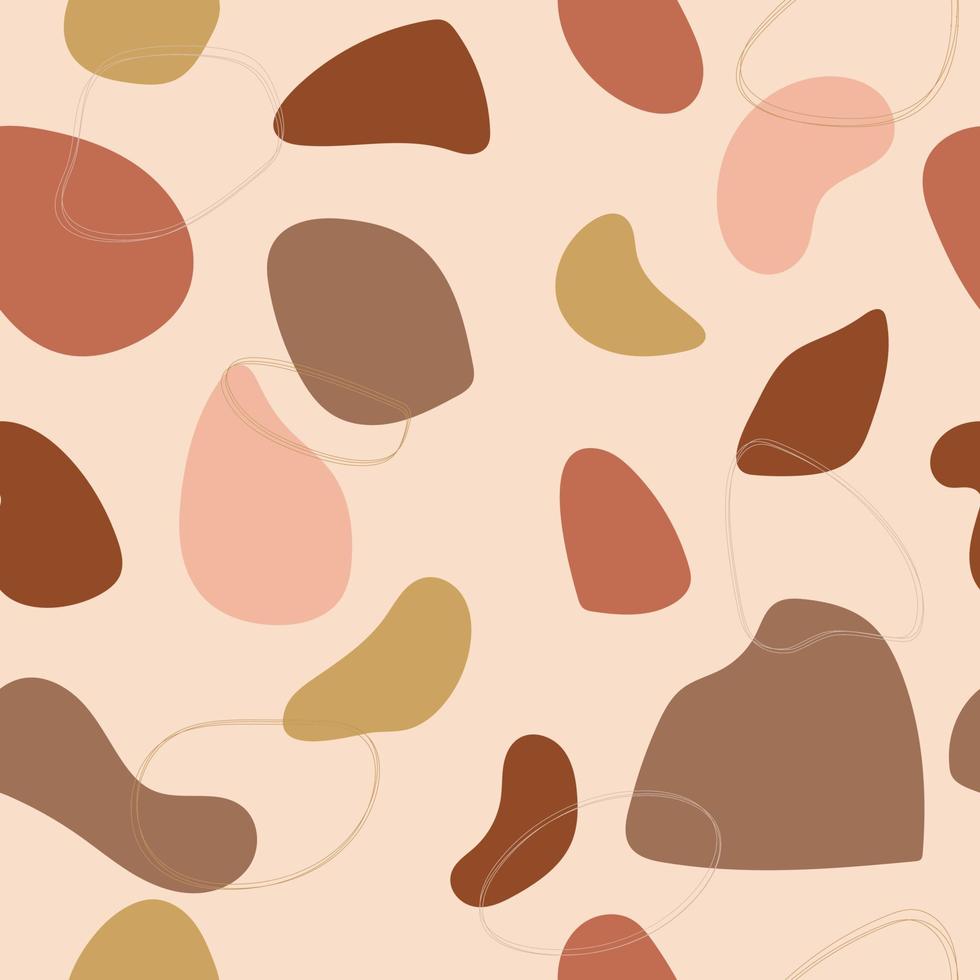 Trendy stylish seamless vector pattern with organic abstract shapes and lines in pastel nude colors. Neutral beige, terracotta boho background. Burnt orange modern pattern. Vector illustration