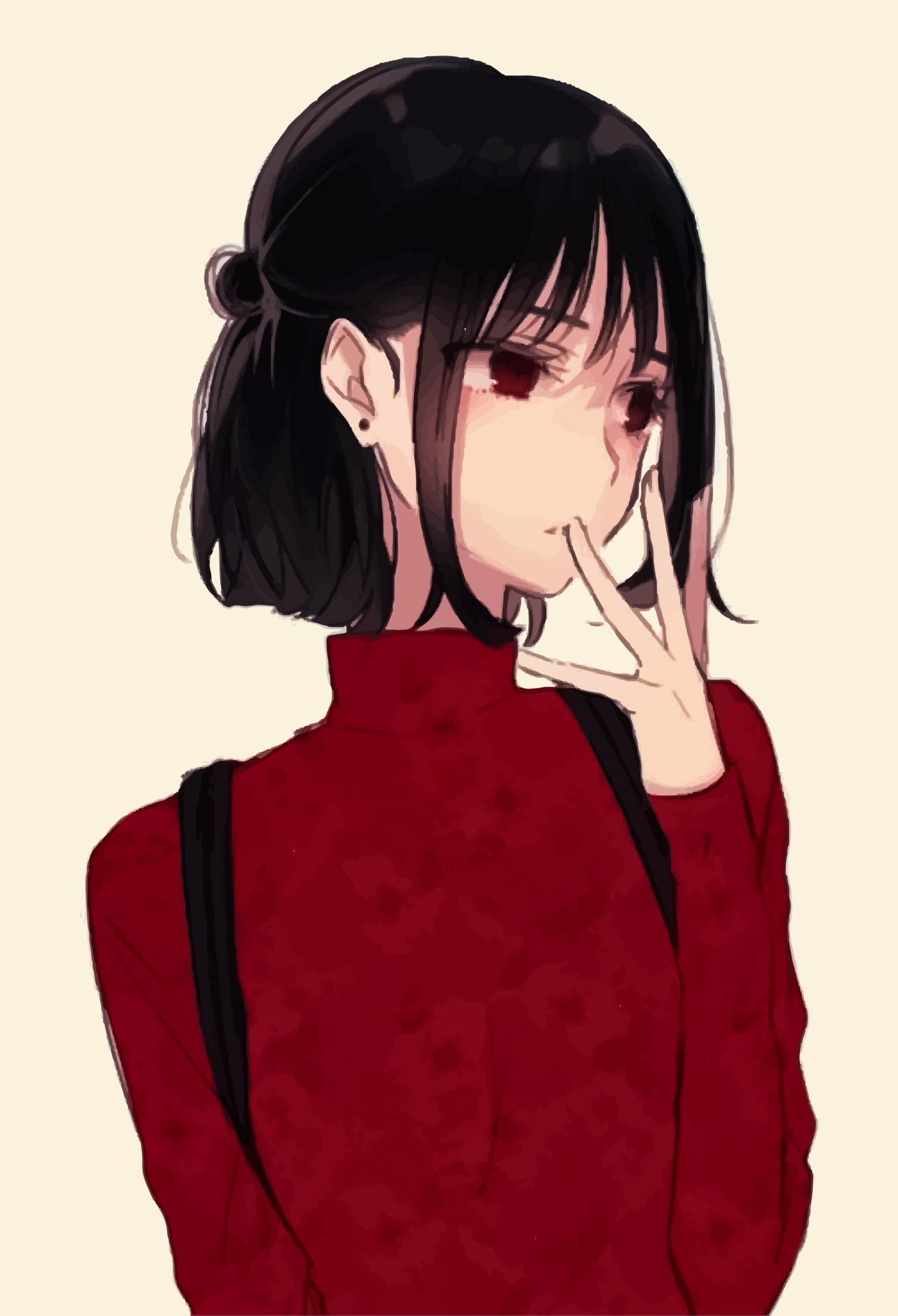 Anime girl with black hair and a red sweater. 19054999 Vector Art