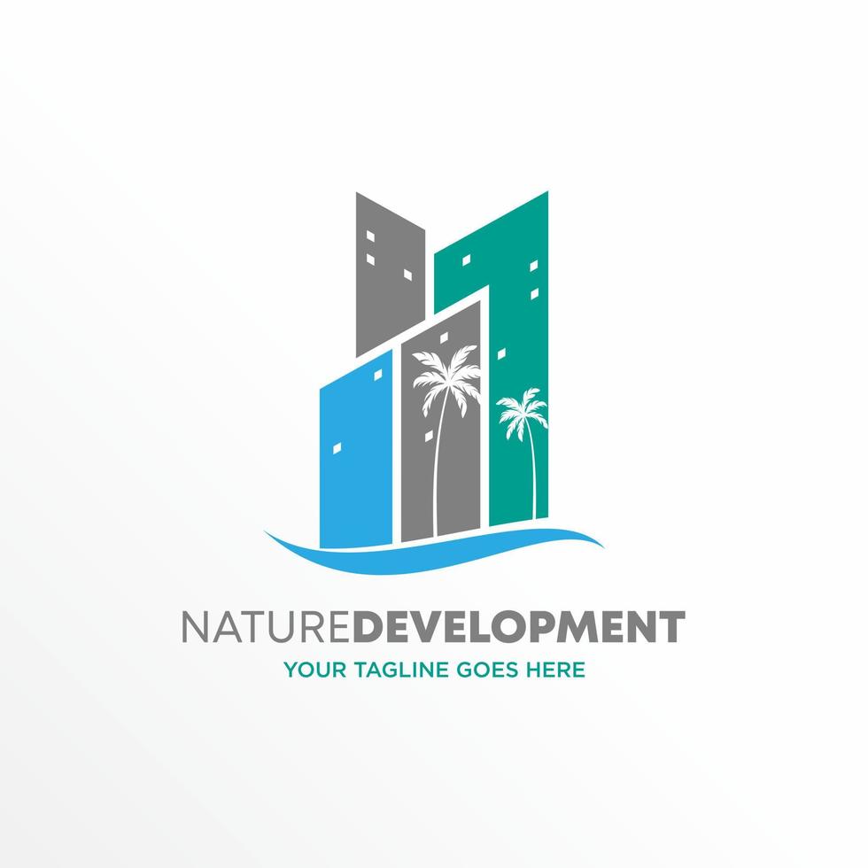 Building or town with coconut tree image graphic icon logo free design abstract concept vector stock. Can be used as a symbol related to property.
