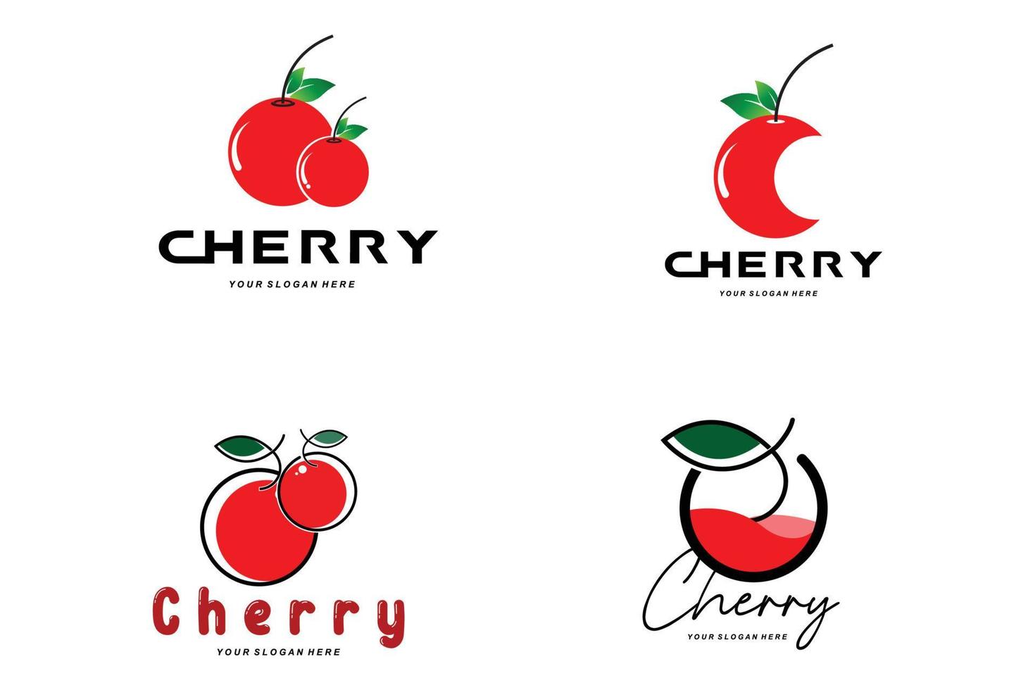 logotipo de fruta de cereza, ilustración vectorial de planta de color rojo, diseño de tienda de frutas, empresa, pegatina, marca de producto vector