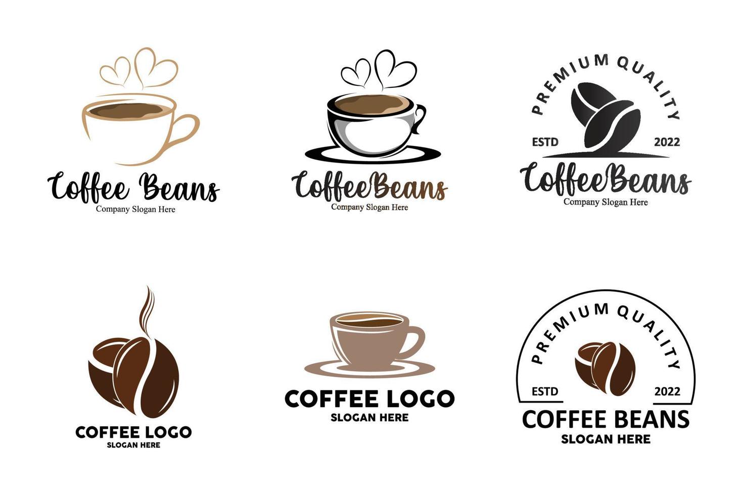 diseño de logotipo de bebida de grano de café en ilustración de vector de color marrón