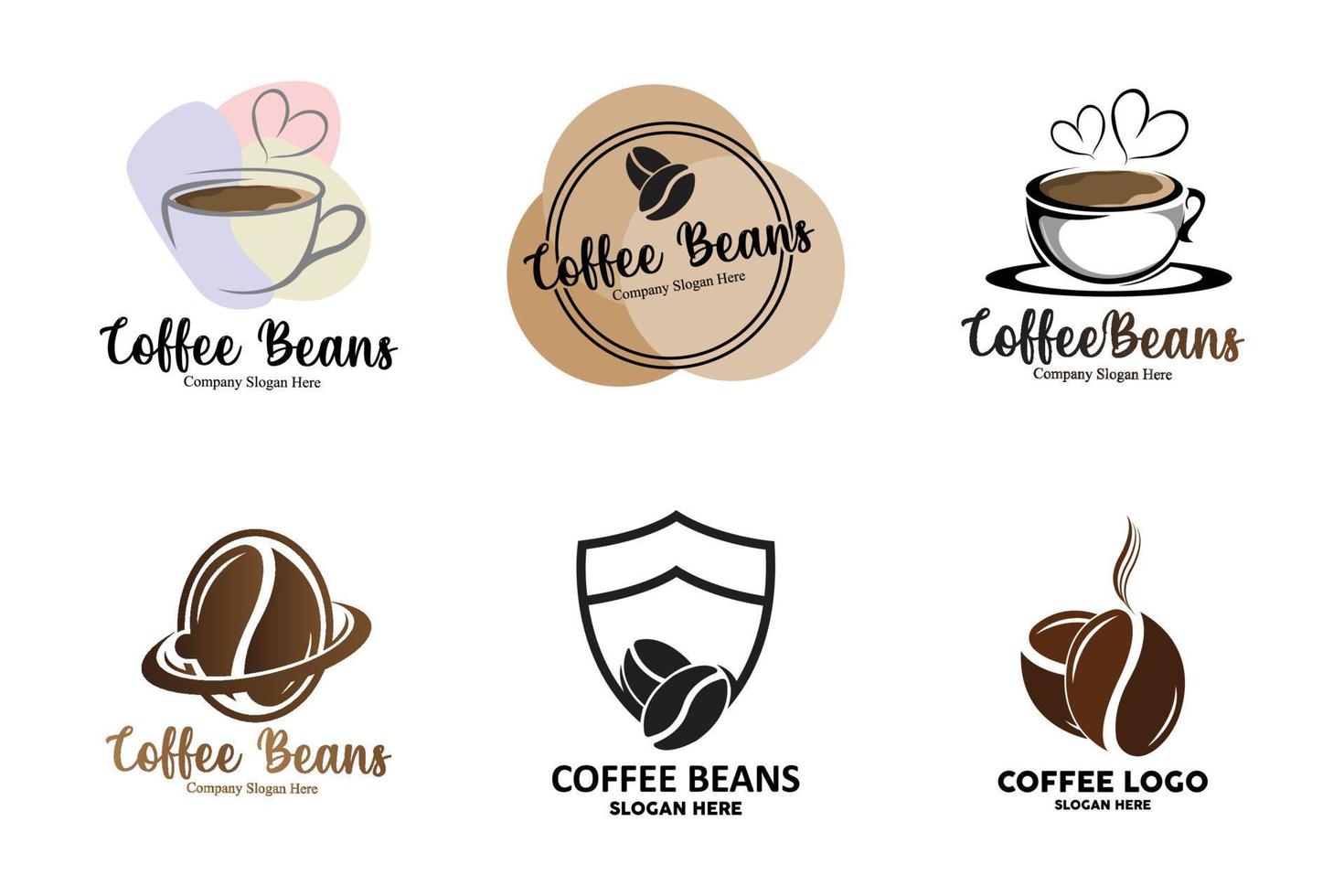 diseño de logotipo de bebida de grano de café en ilustración de vector de color marrón