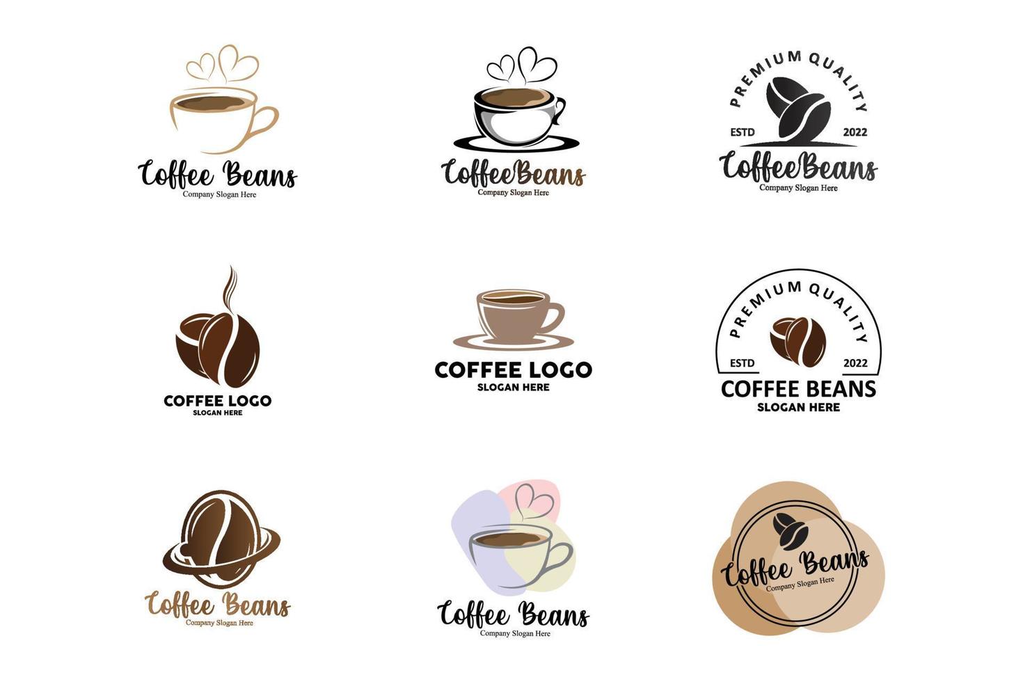 diseño de logotipo de bebida de grano de café en ilustración de vector de color marrón