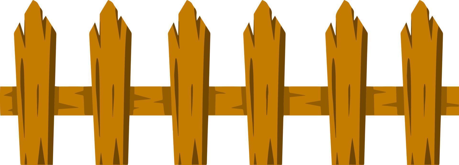 Wooden fence. Rural barrier. Element of village and the ranch. Wall of plank and board. Rustic cartoon flat element vector