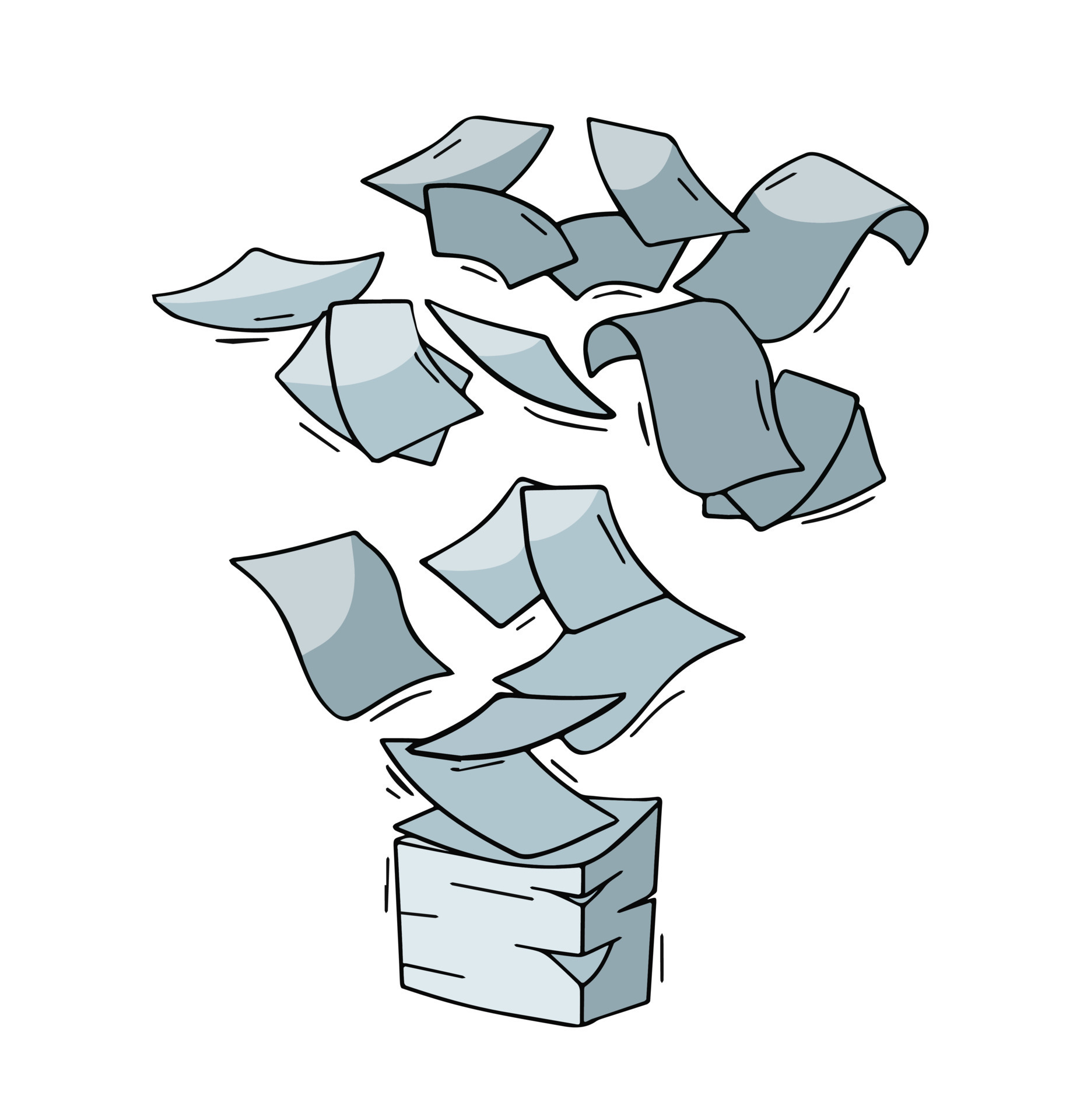 Flying Paper. Blank sheet. Thrown object. White trash. Cartoon flat