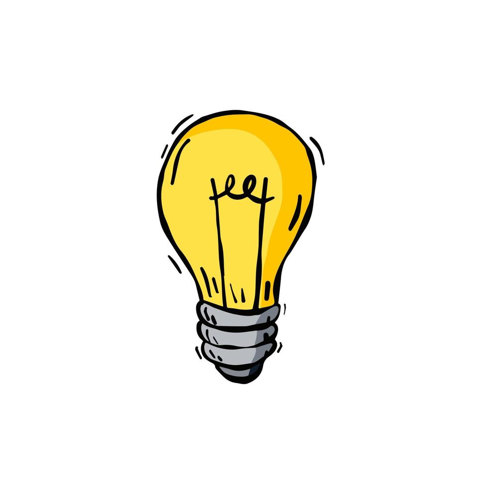 Light Bulb. Sketch drawn electric device. Cartoon doodle lighting concept and idea. Solution and creative vector