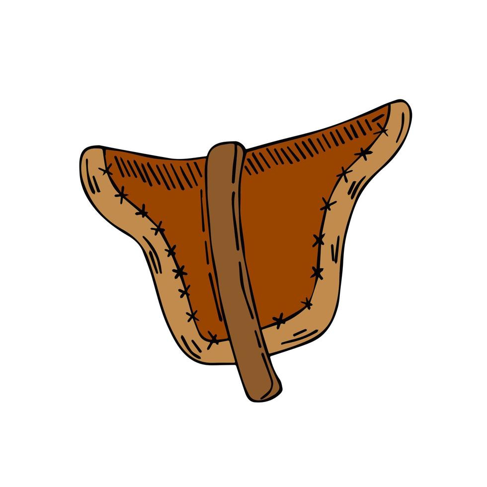 Horse saddle. riding seat. Old leather accessory for animal. Flat cartoon vector