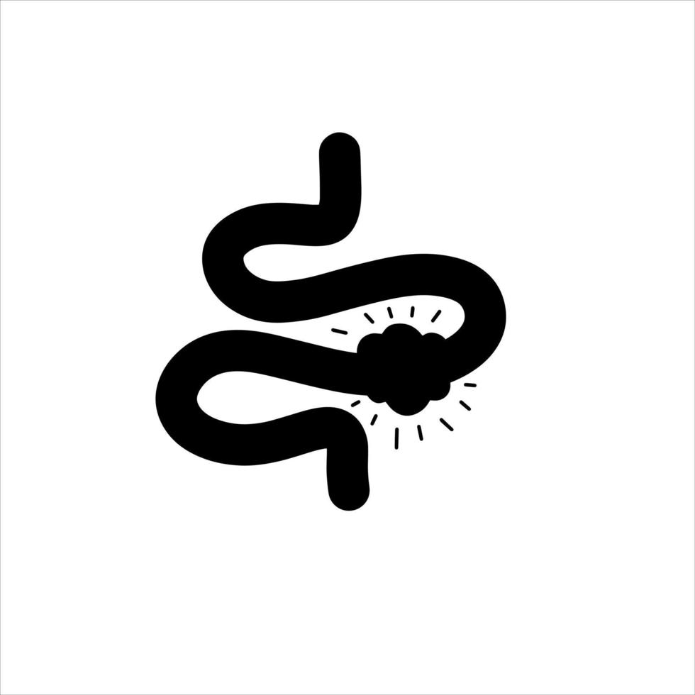 Constipation in intestine. Digestive and health problems. Black silhouette of internal organs. vector