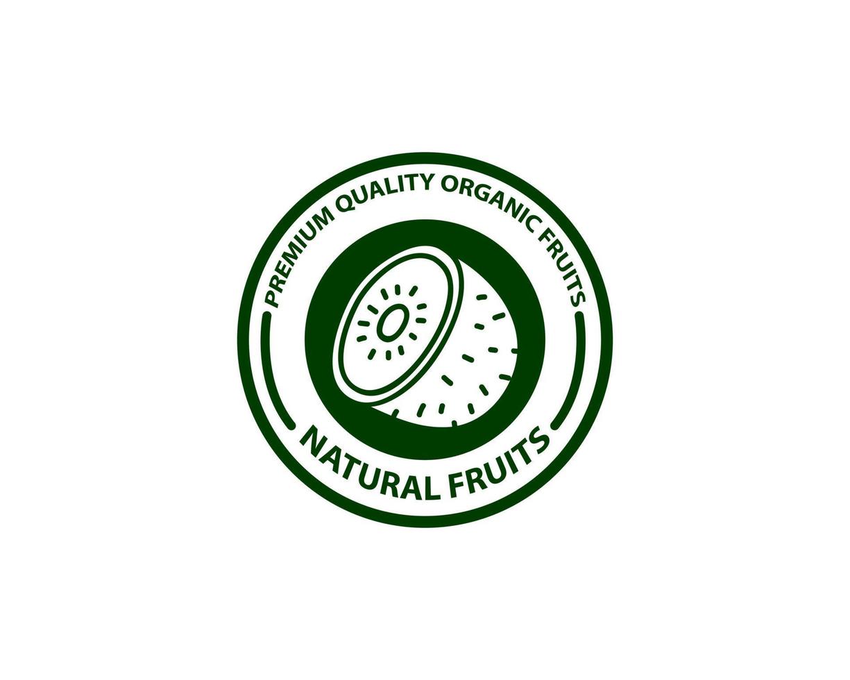 Creative circle logo Kiwi with round half cut of fruit slice icon and circle seeds symbol for labeling product contain natural organic kiwi fruit extract package pictogram vector