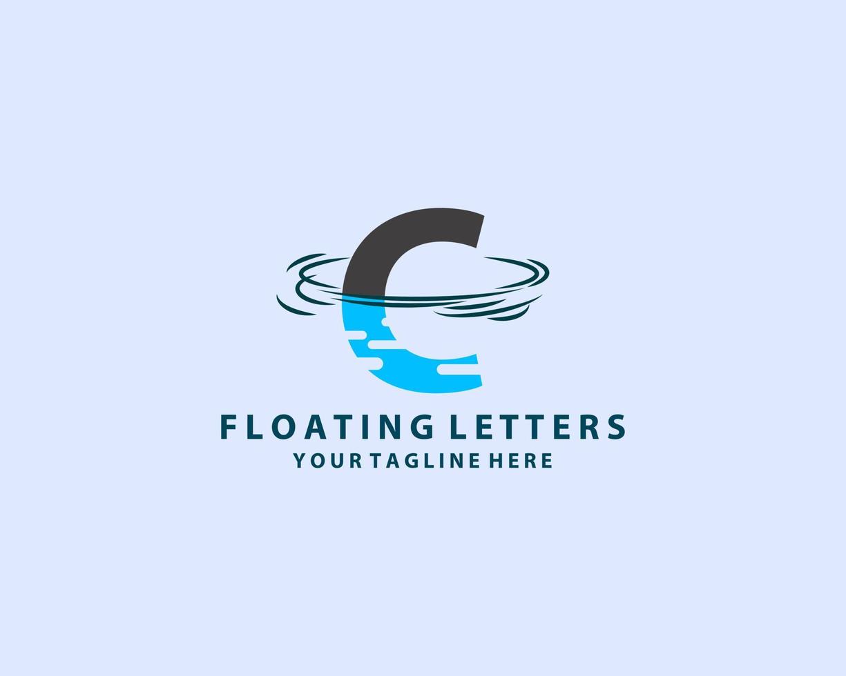 C Letter Logo Design with Water Effect and Deep Blue Gradient Vector Illustration. Template C brand name companies.