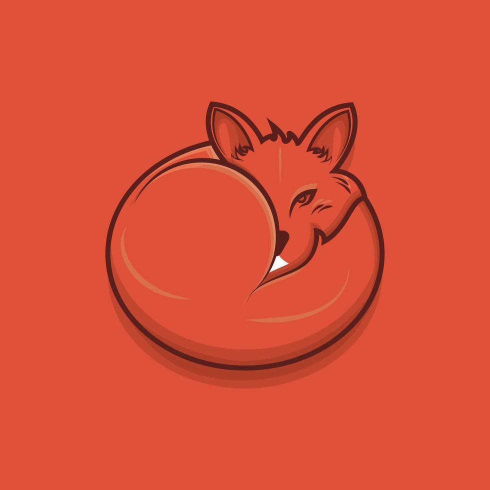 illustration of a circular fox to warm up on an orange backgroun vector