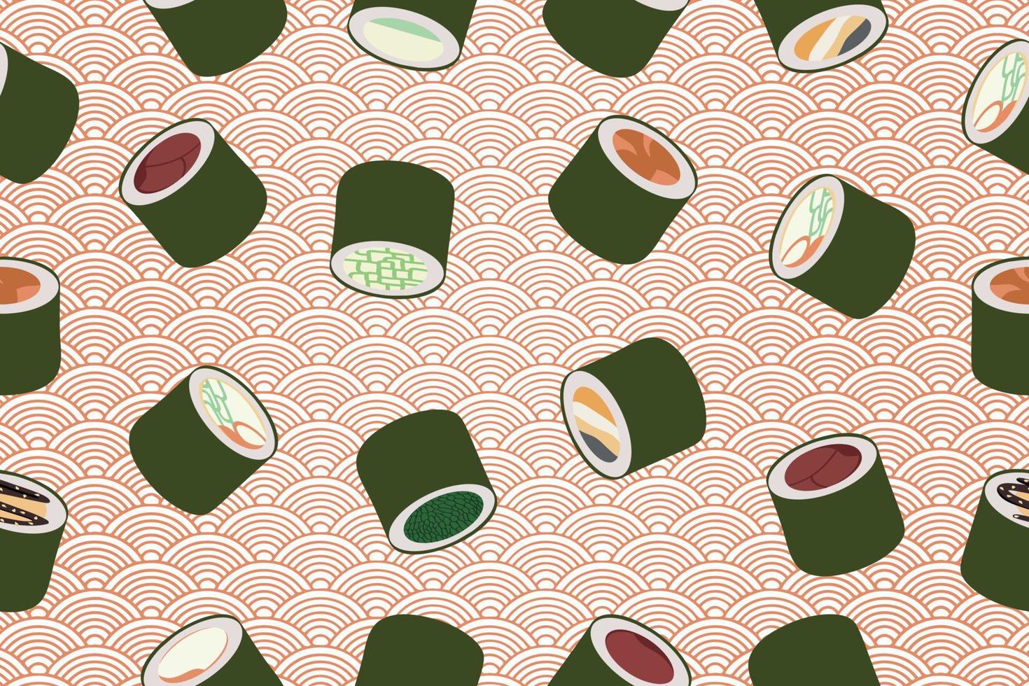 Seamless pattern of sushi rolls. Vector design of Asian cuisine