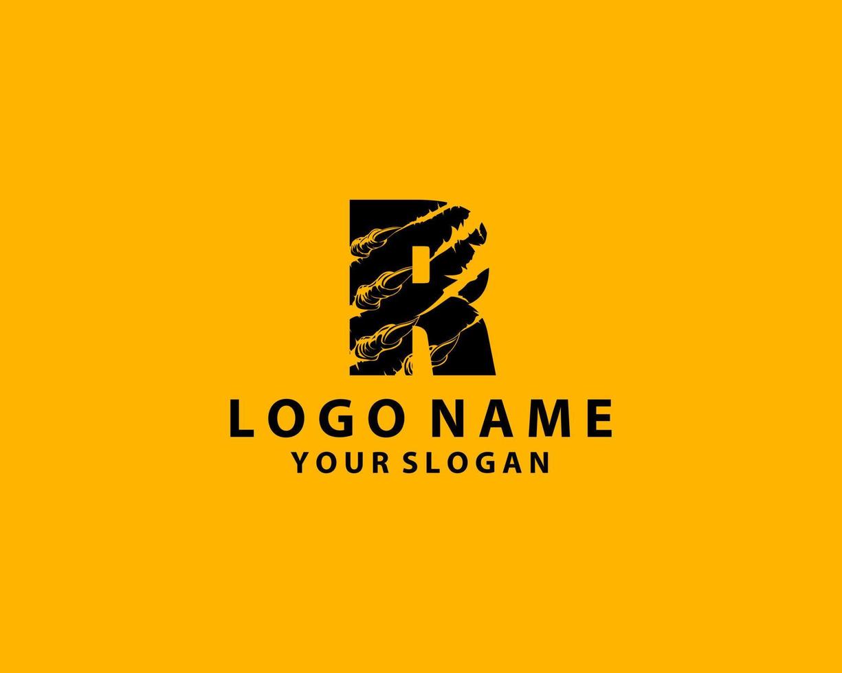simple scratched R logo letter creative design concept isolated on black background suitable for mobile and web. vector illustration.
