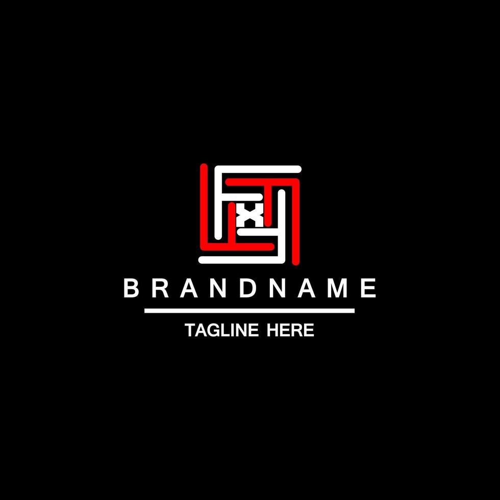 Letter X logotype with Three Line, Square and Circle shape Maze Labyrinth vector