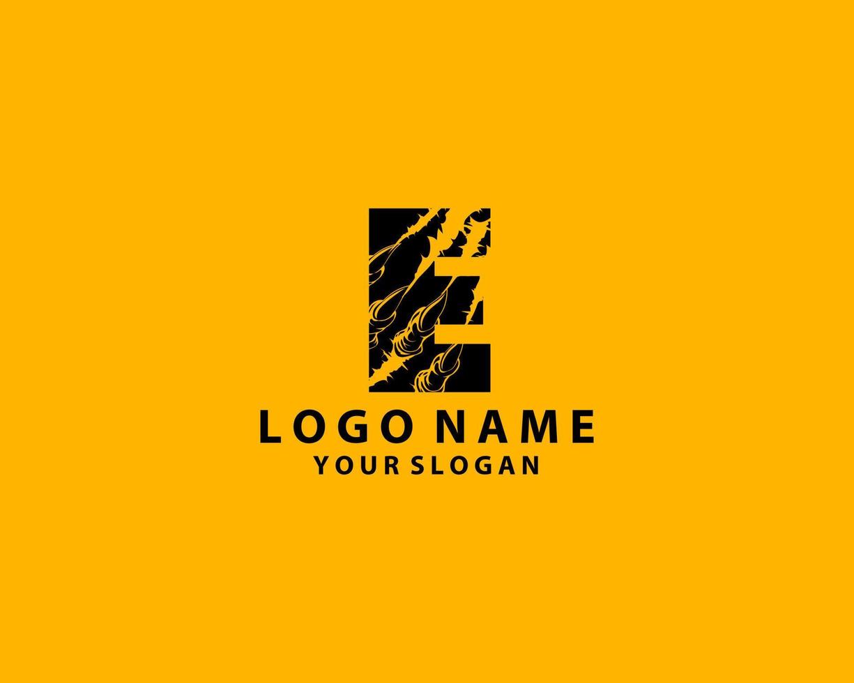 simple abstract yellow scratched E logotype design concept isolated on black background. vector illustration.