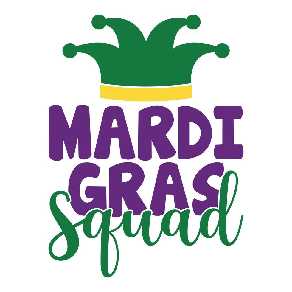 Mardi Gras Squad - Mardi Gras Carnival, Filigree Calligraphic Font With Traditional Symbol Of Mardi Gras - Fleur De Lis, Elegant Fancy Logo With Greeting Slogan vector
