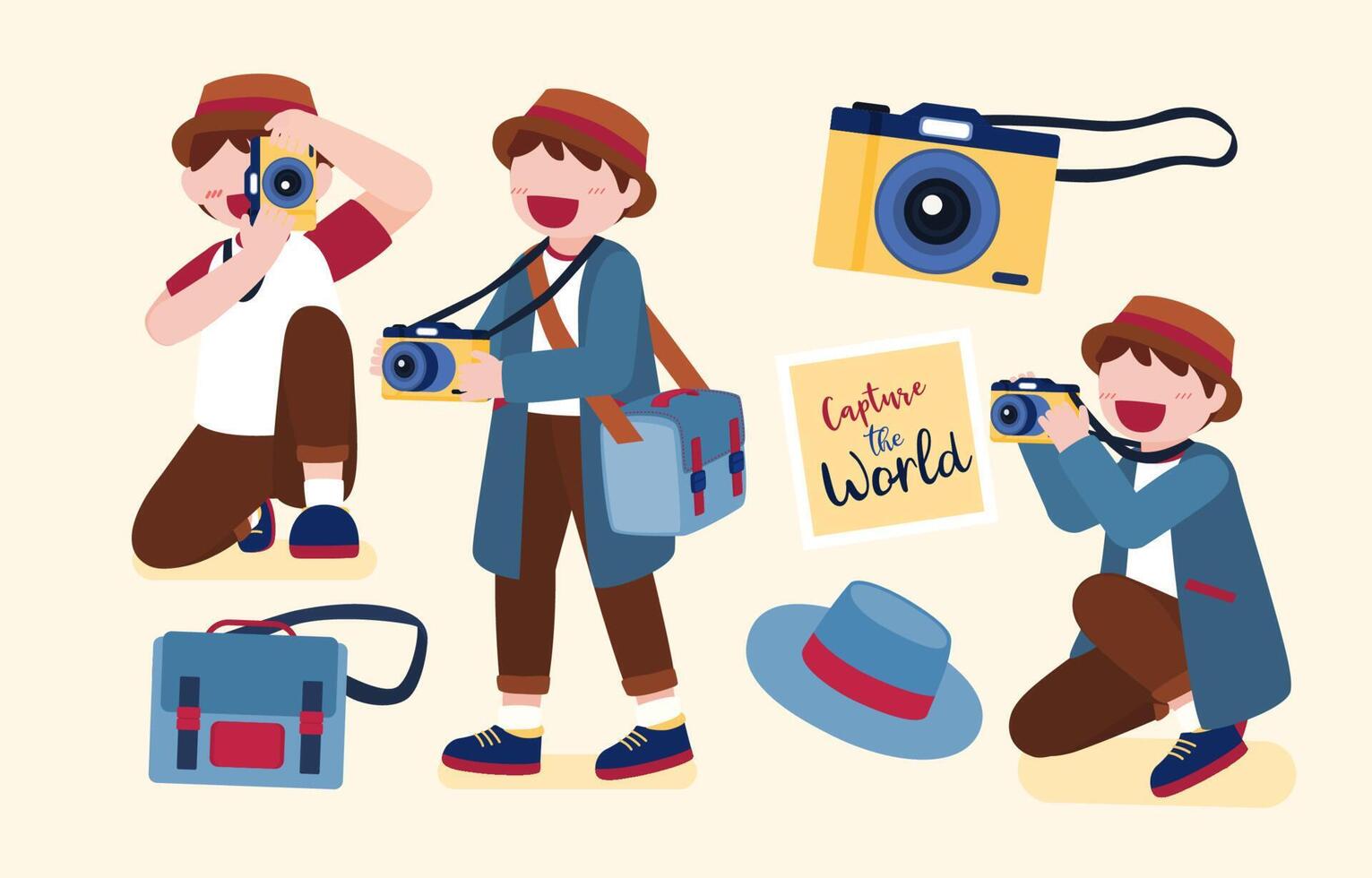 Photographer and camera in travel illustration vector