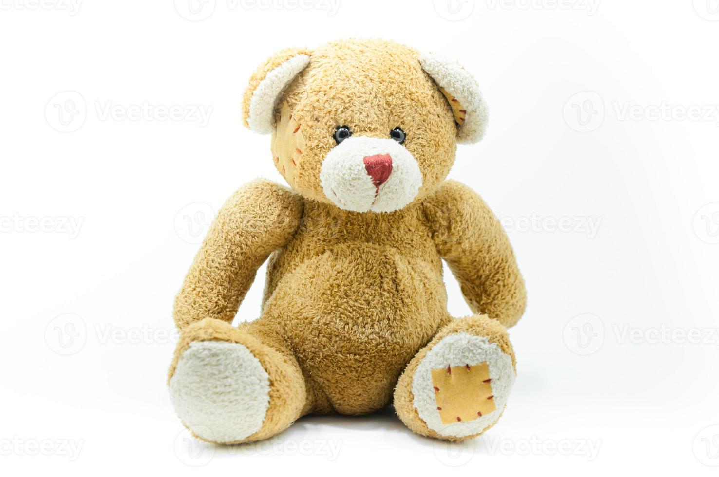 Brown Teddy Bear toy sitting on White background photo