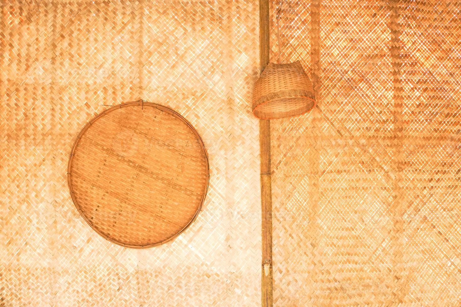 Woven bamboo Southeast Asian ,Woven bamboo utensils of Thailand country.Handmade threshing basket made photo