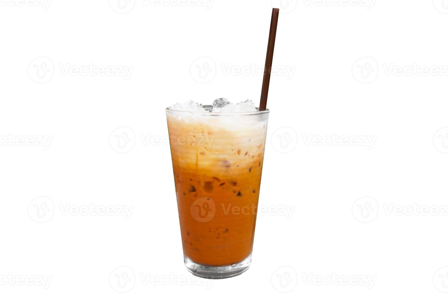 Iced milk tea in modern glass Isolated on white background,Summer drinks Thailand photo