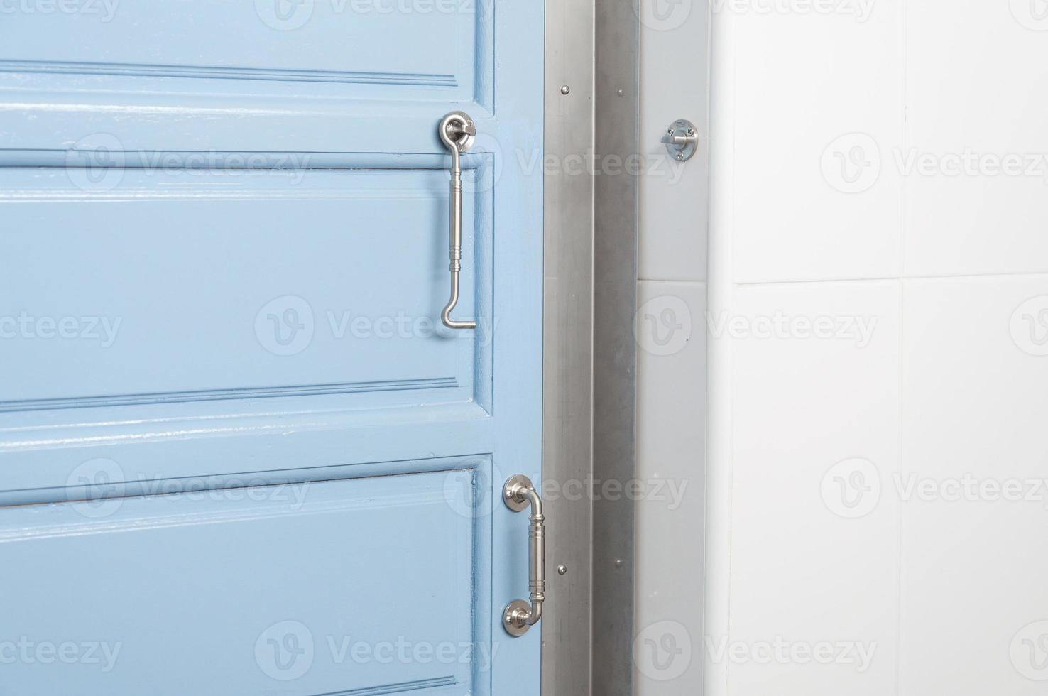 Close up modern blue door and handle in home photo