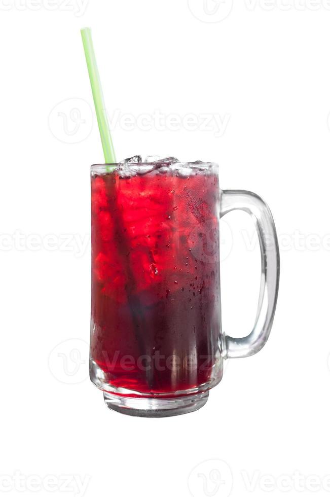 Fresh Roselle juice sweet water and ice in glass isolated on white background,Summer health drinks with ice photo