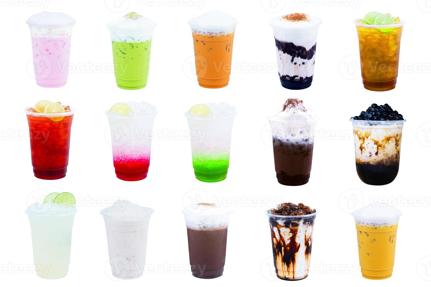 Collection of iced drinks isolated on white background,Summer drinks asia style photo