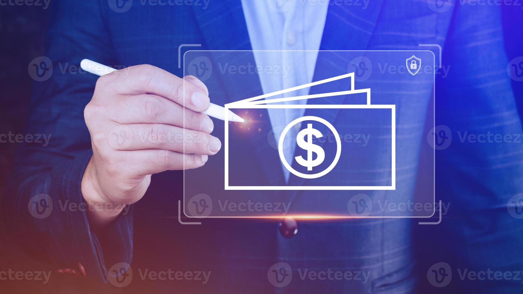 Hands holding virtual US dollar icon. USD is main exchange currency in the world, monetary growth, interest rate increase, inflation concept, Interest rate financial and mortgage rates concept photo
