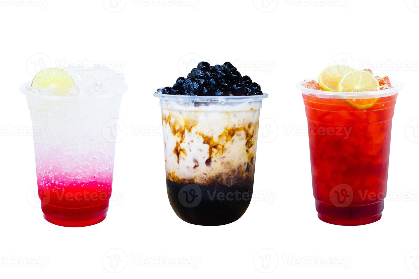 Collection of iced drinks isolated on white background,Summer drinks asia style photo