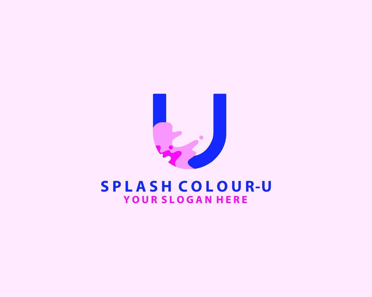 Letter U logo at colorful paint splash background design element template vector