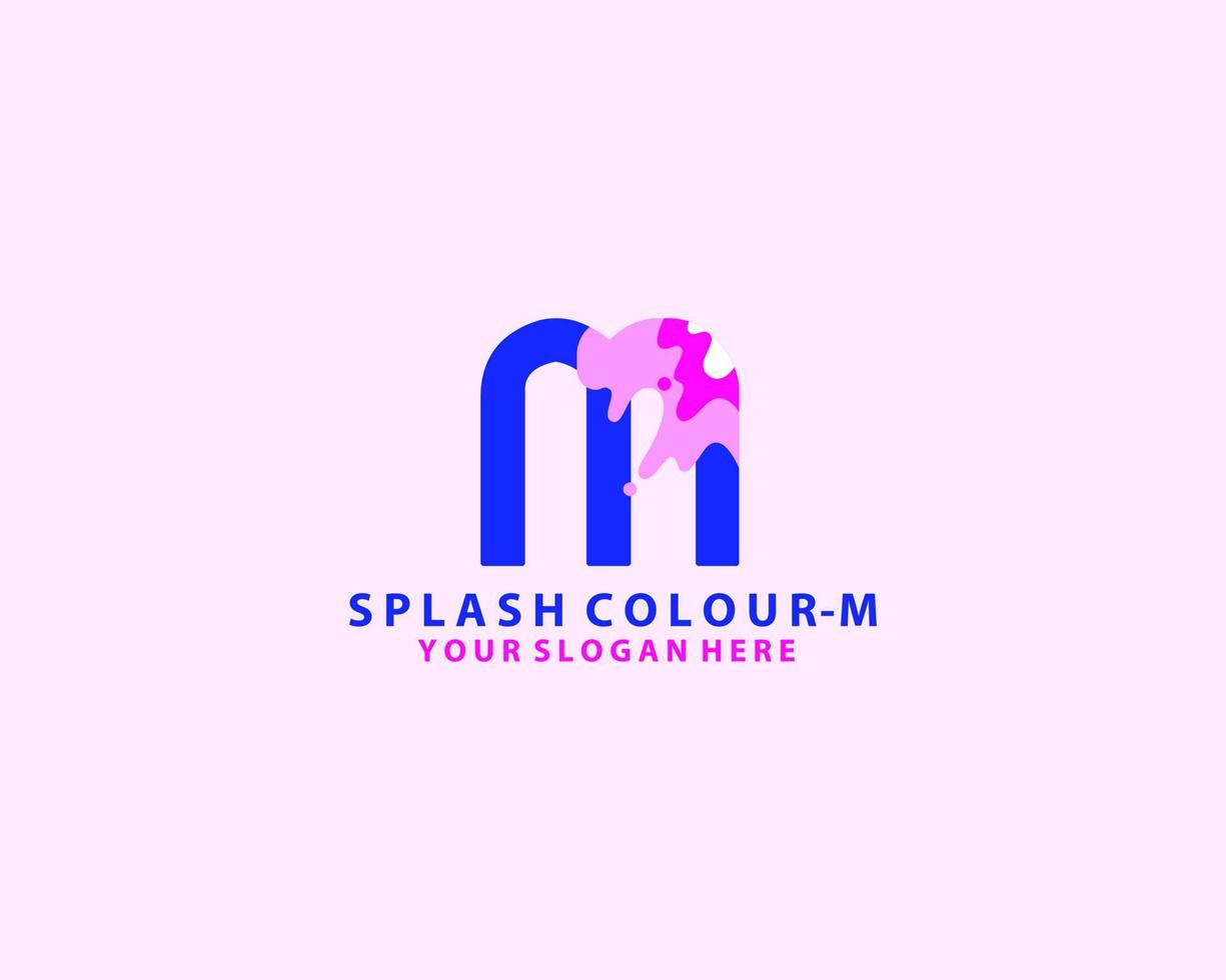 Letter M water splash vector logo design, colorful liquid initial letter logo template, abstract company brand identity, 3d gradient color style