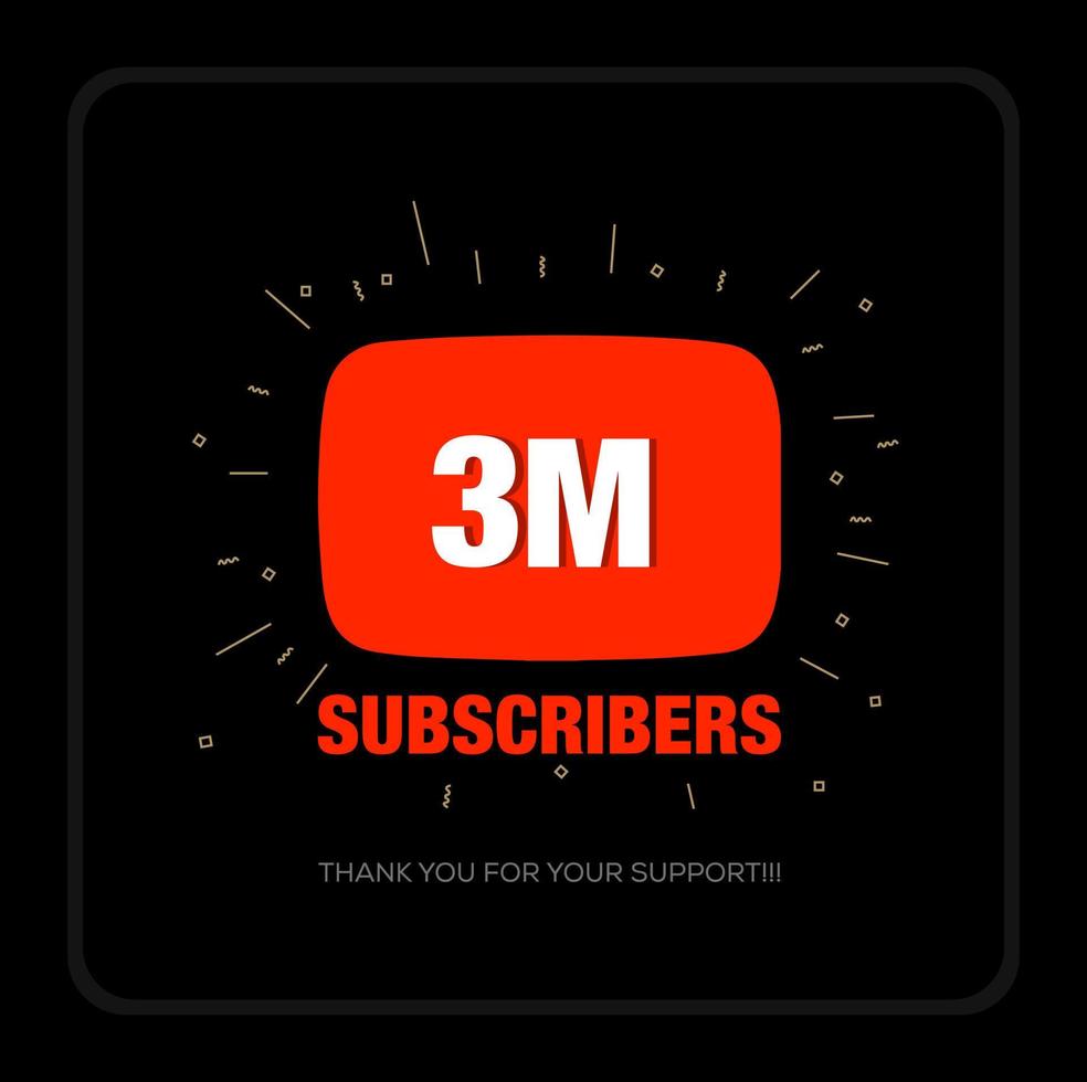 3 millones de suscriptores en la plataforma de video de redes sociales. gracias 3m fans. vector