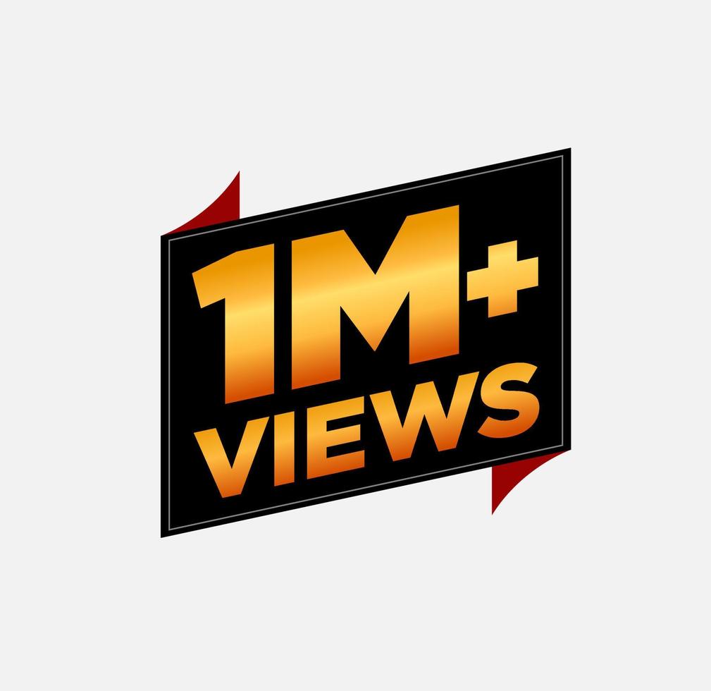 1M plus views golden vector sticker. Social media videos views vector.