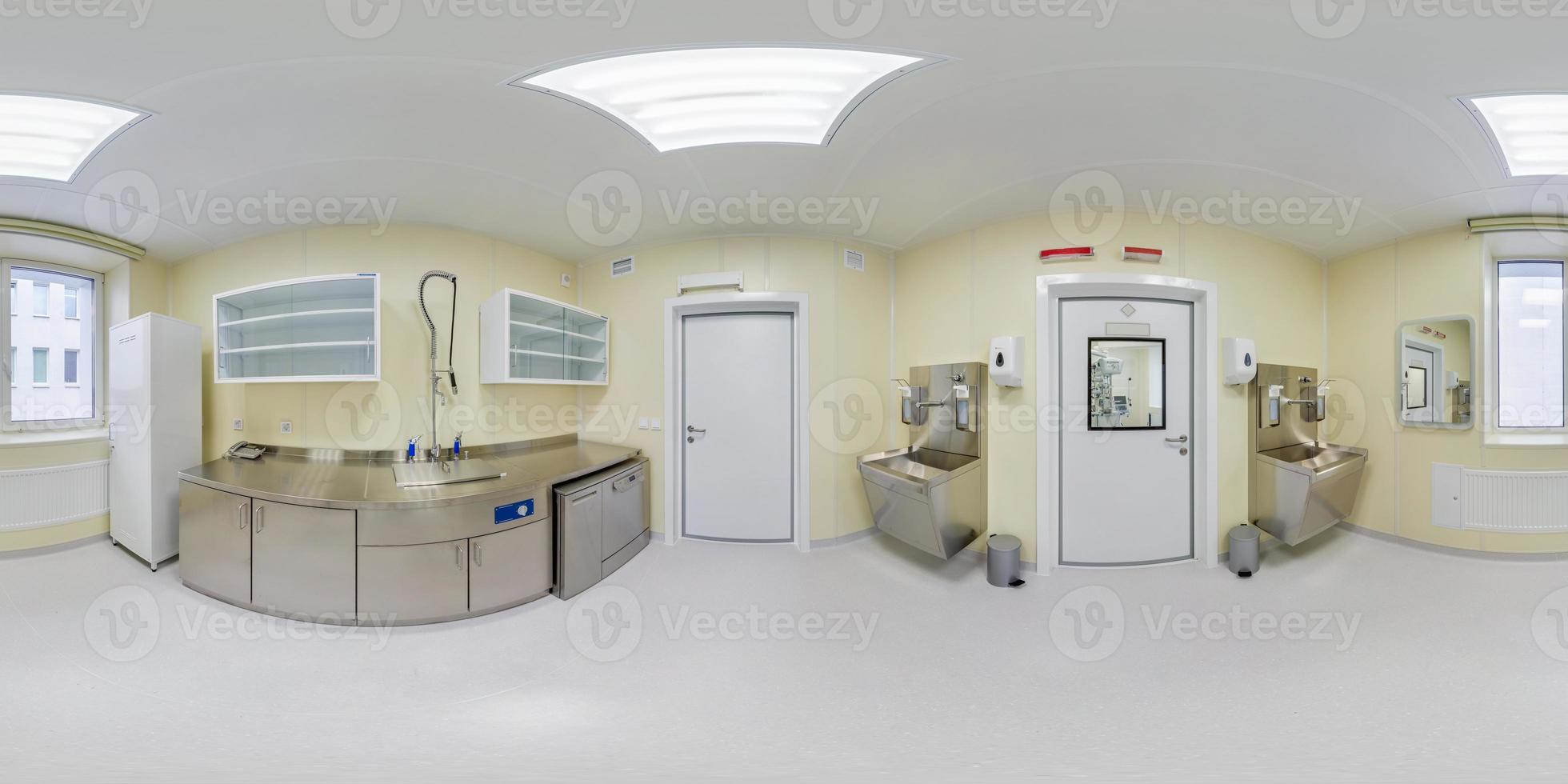 full hdri 360 panorama in preoperative room or sanitary unit of medical center hospital with modern equipment in dentistry clinic in equirectangular projection photo