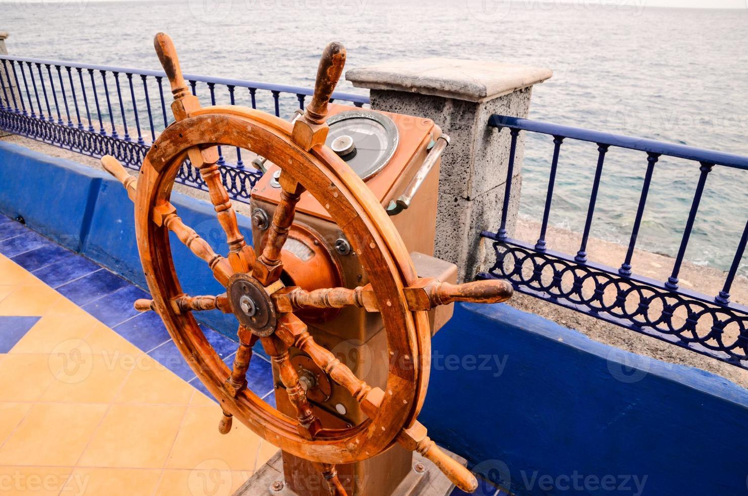 Ship helm close-up photo