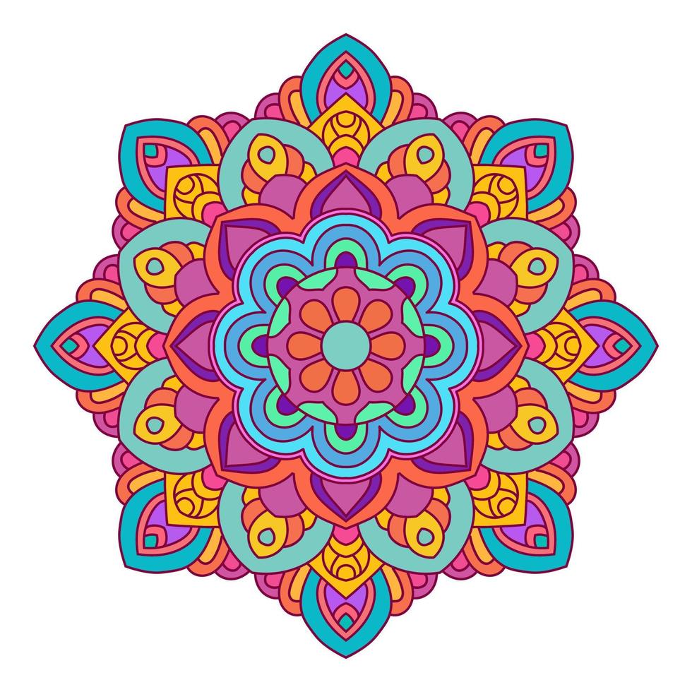 Color mandala vector illustration template, Isolated hand-drawn doodle mandala, Ethnic mandala with colorful tribal ornament.