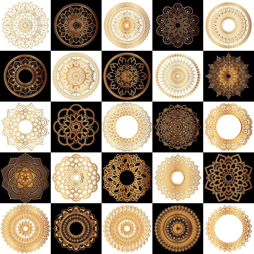 Collection of goldern floral mandala ornaments vector