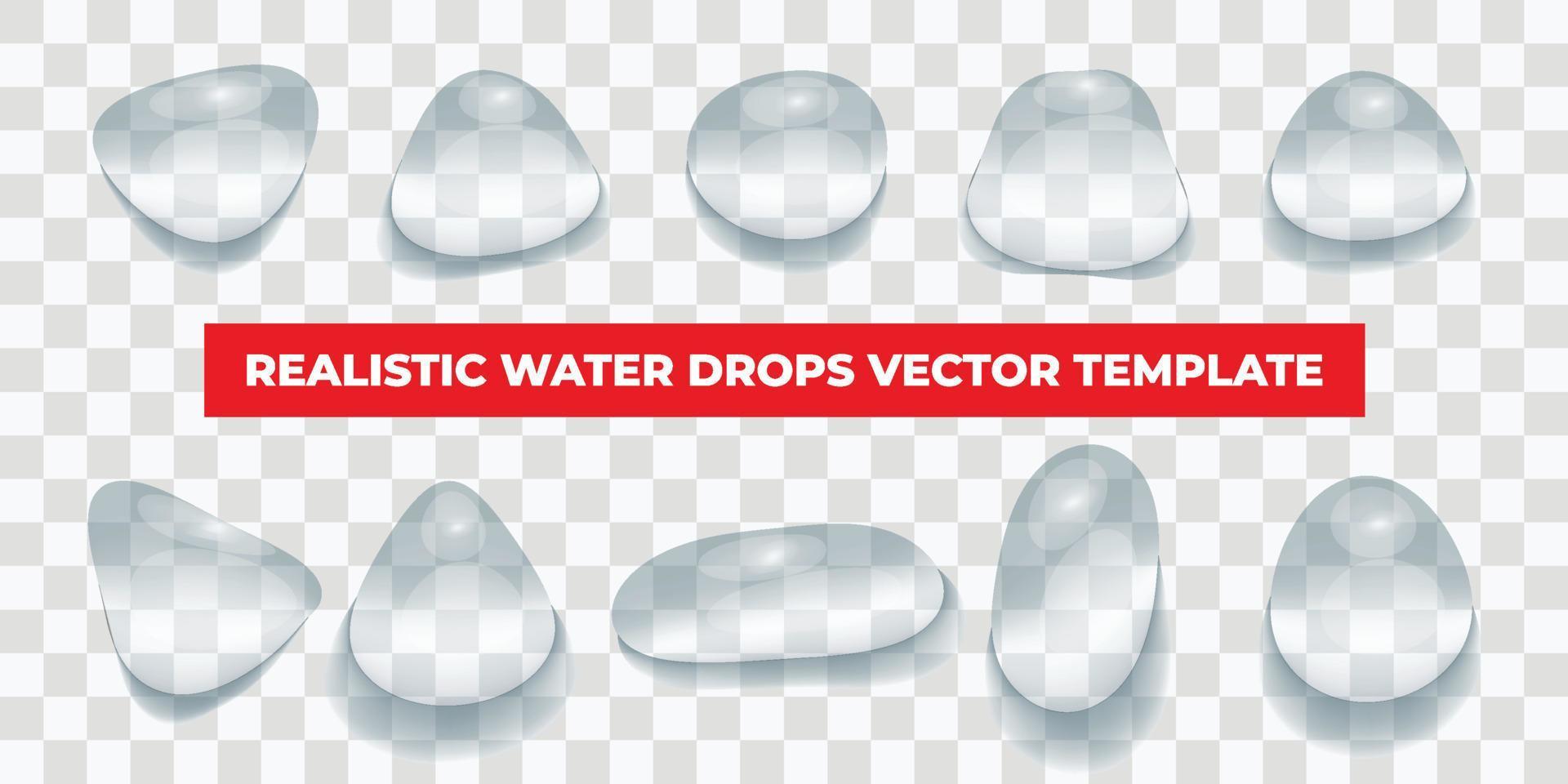 Realistic 3d water drops on transparent background vector template