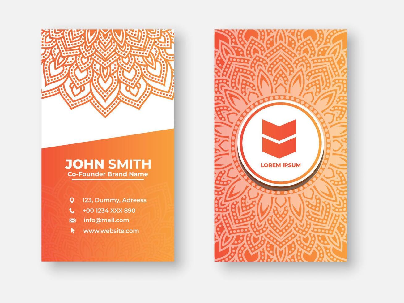 Modern double sided busines card design, Colorful gradient mandala business card design. Bright floral ornamental elements, Indian, Asian, Arabic, Islamic, and ottoman motif, Vector illustration