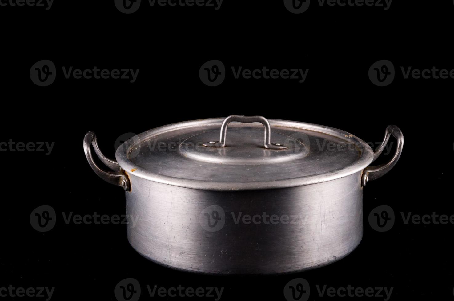 Cooking metal pan on black background photo