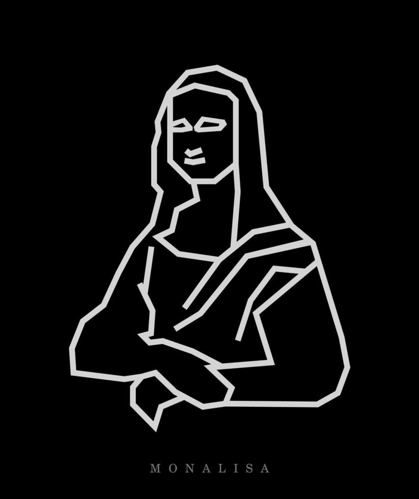 mona lisa en gráfico de línea recta. mona lisa en forma gráfica con trabajo de línea. vector